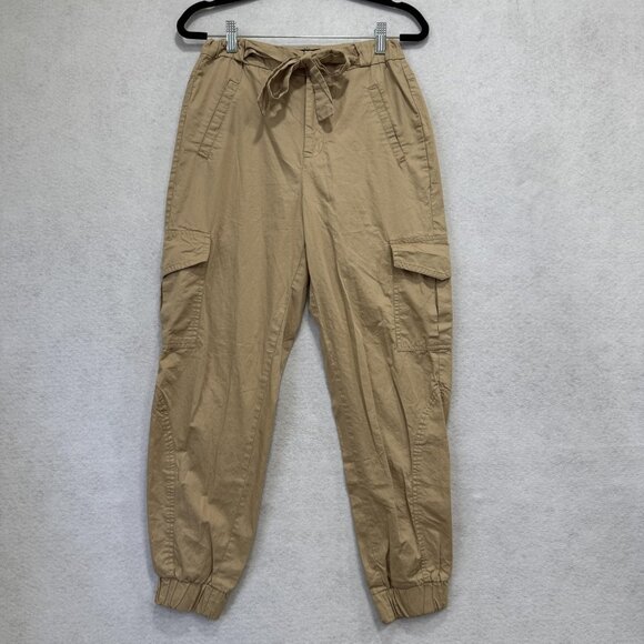 Zara Pants Womens XS Tan Cargo Jogger Elastic Cuff Tie Waist Belted Pockets - Picture 1 of 9